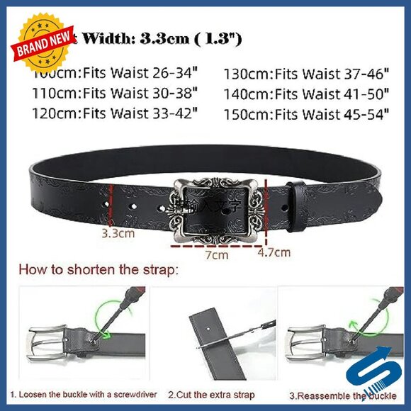 Genuine Leather Belt with Vintage Buckle, Adjustable Fit for Jeans & Dresses main image 5